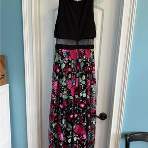 Betsy & Adam Black and Pink Floral Maxi Dress